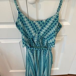Pinkyotto blue and teal parent dress with belted waist tie